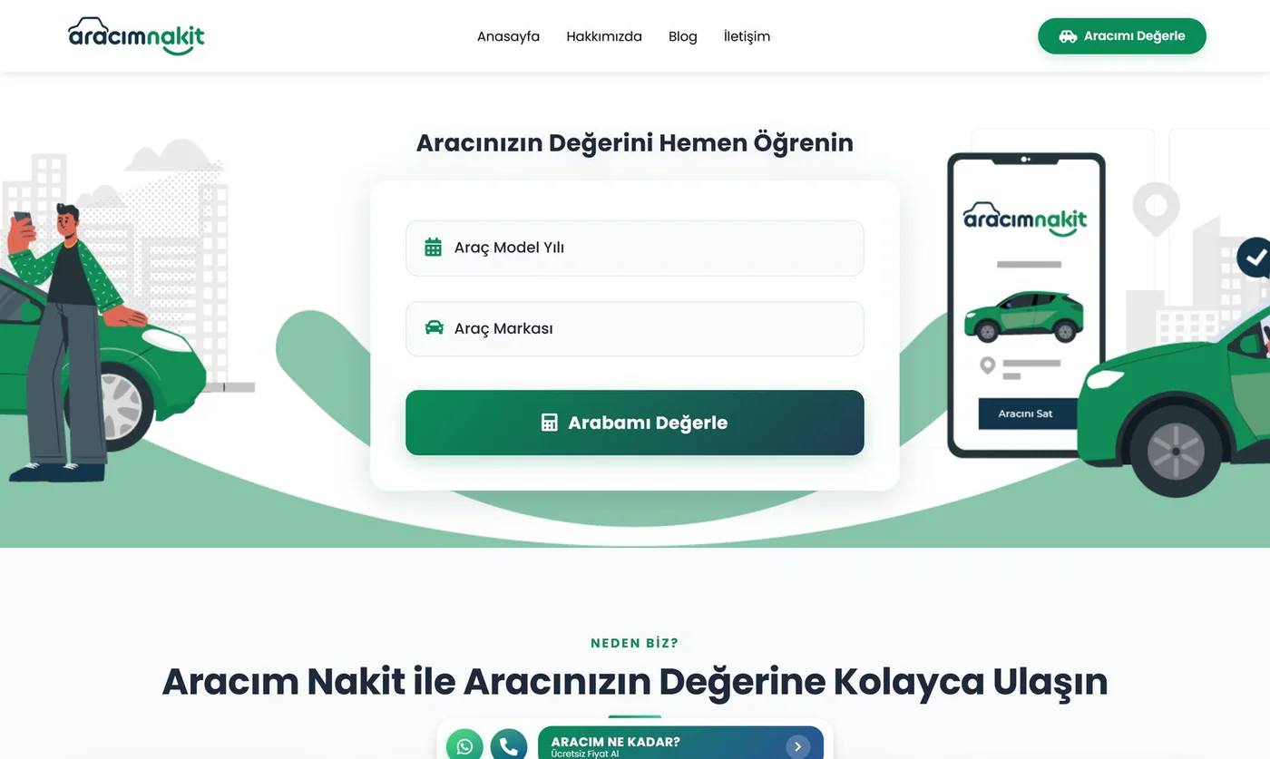 Aracım Nakit anasayfası — değerleme formu ilk ekranda