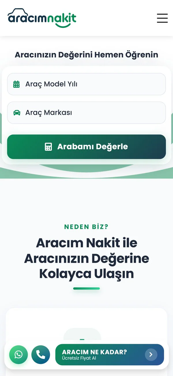 Aracım Nakit mobil görünümü